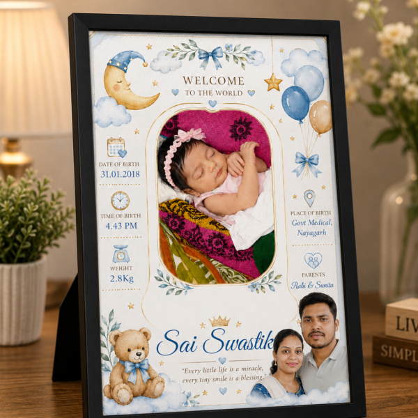 Baby Birth Details Photo Frame with Parent